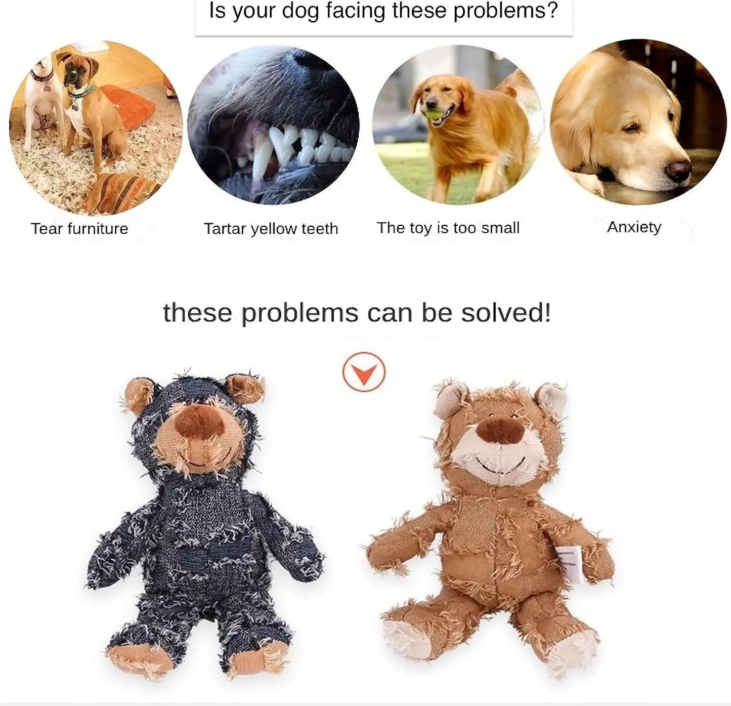 Tough Plush Dog Chew Toy for Heavy Chewers, Squeaky Durable Bear