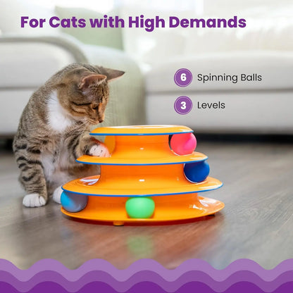 Tower of Tracks – 3-Level Interactive Cat Toy with 6 Balls, Non-Slip Base