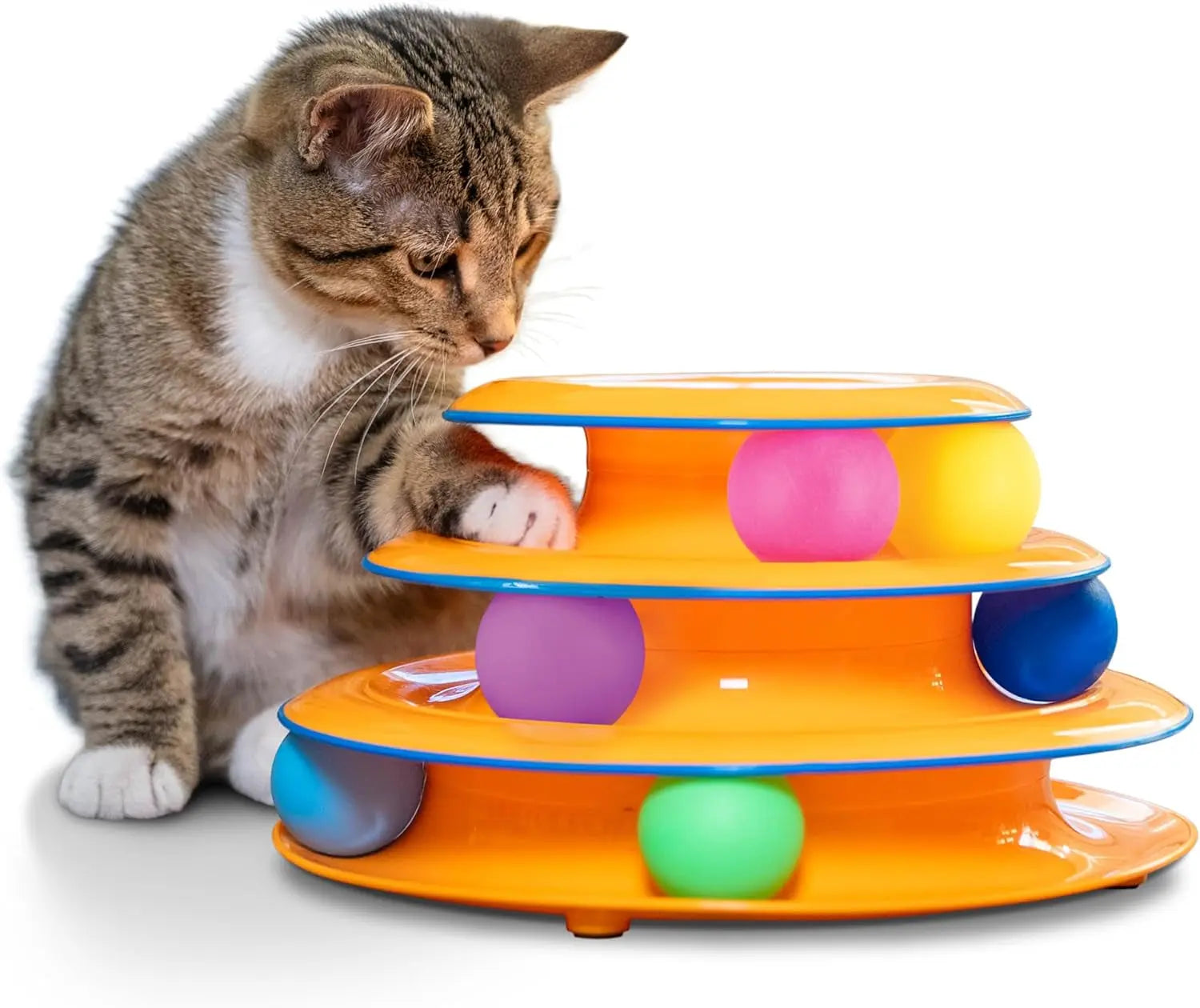Tower of Tracks – 3-Level Interactive Cat Toy with 6 Balls, Non-Slip Base Default Title