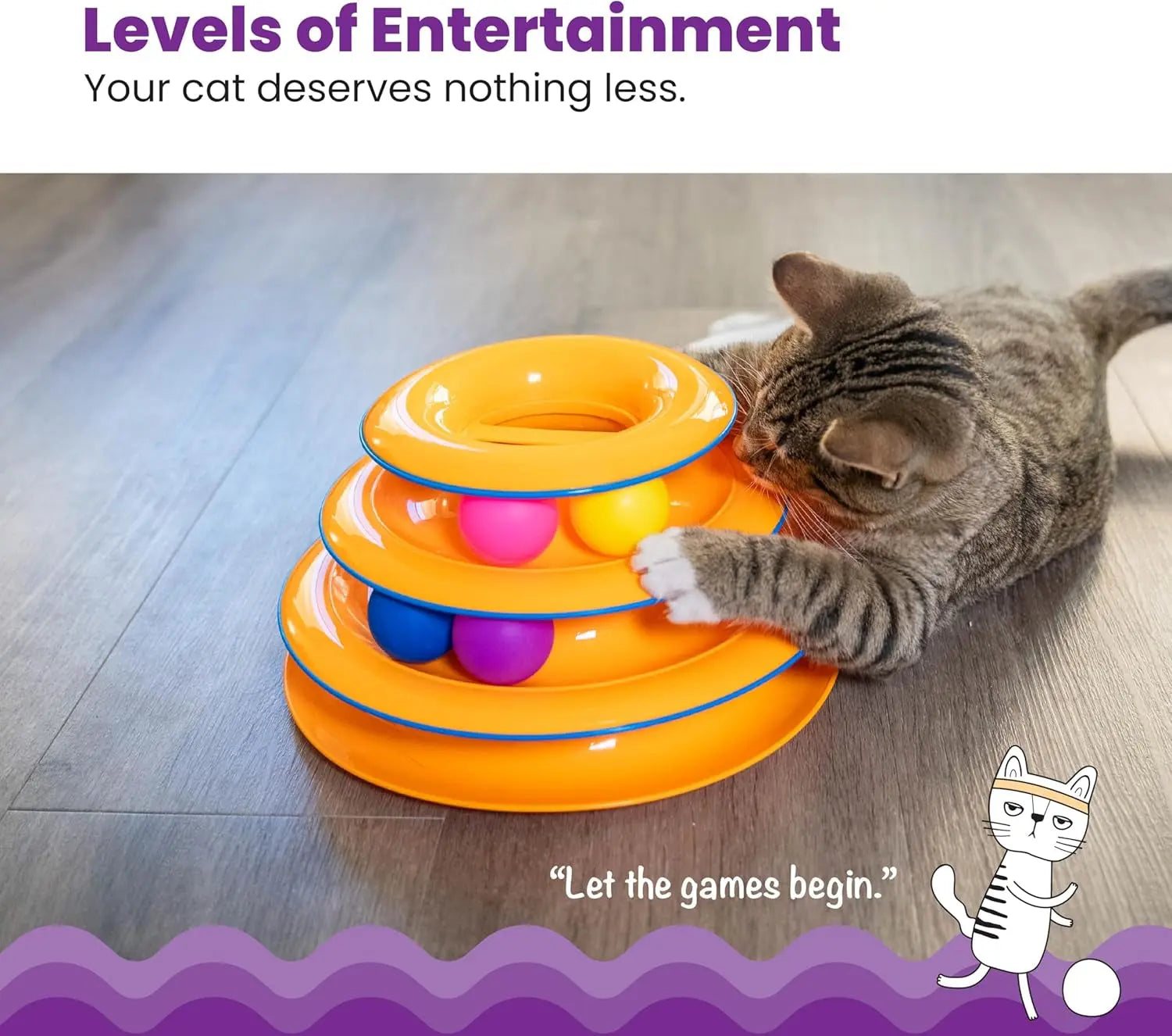 Tower of Tracks – 3-Level Interactive Cat Toy with 6 Balls, Non-Slip Base