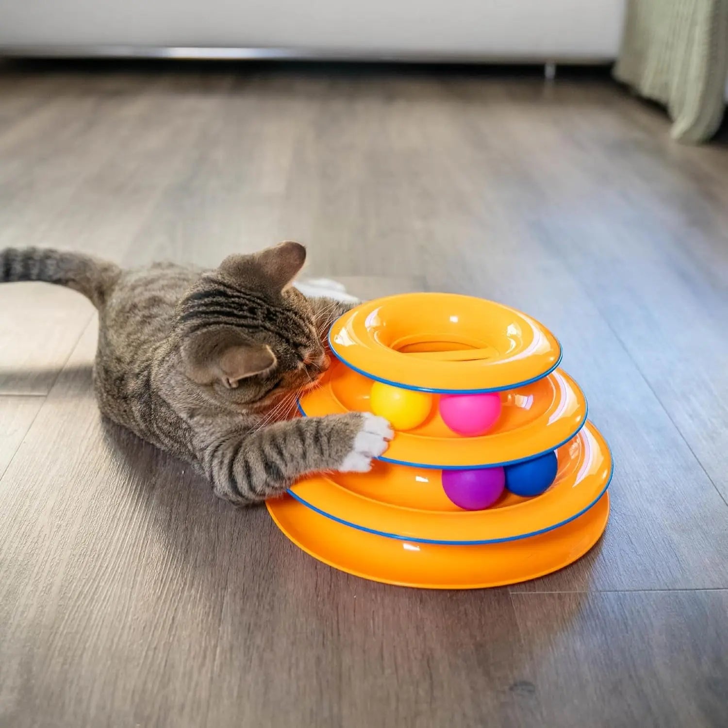 Tower of Tracks – 3-Level Interactive Cat Toy with 6 Balls, Non-Slip Base