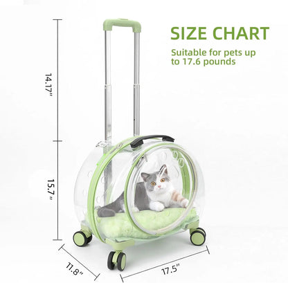 Transparent Rolling Cat & Dog Carrier – Breathable Hard Shell with Wheels & Strap