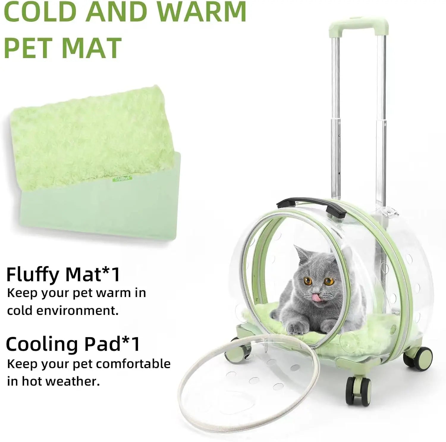 Transparent Rolling Cat & Dog Carrier – Breathable Hard Shell with Wheels & Strap