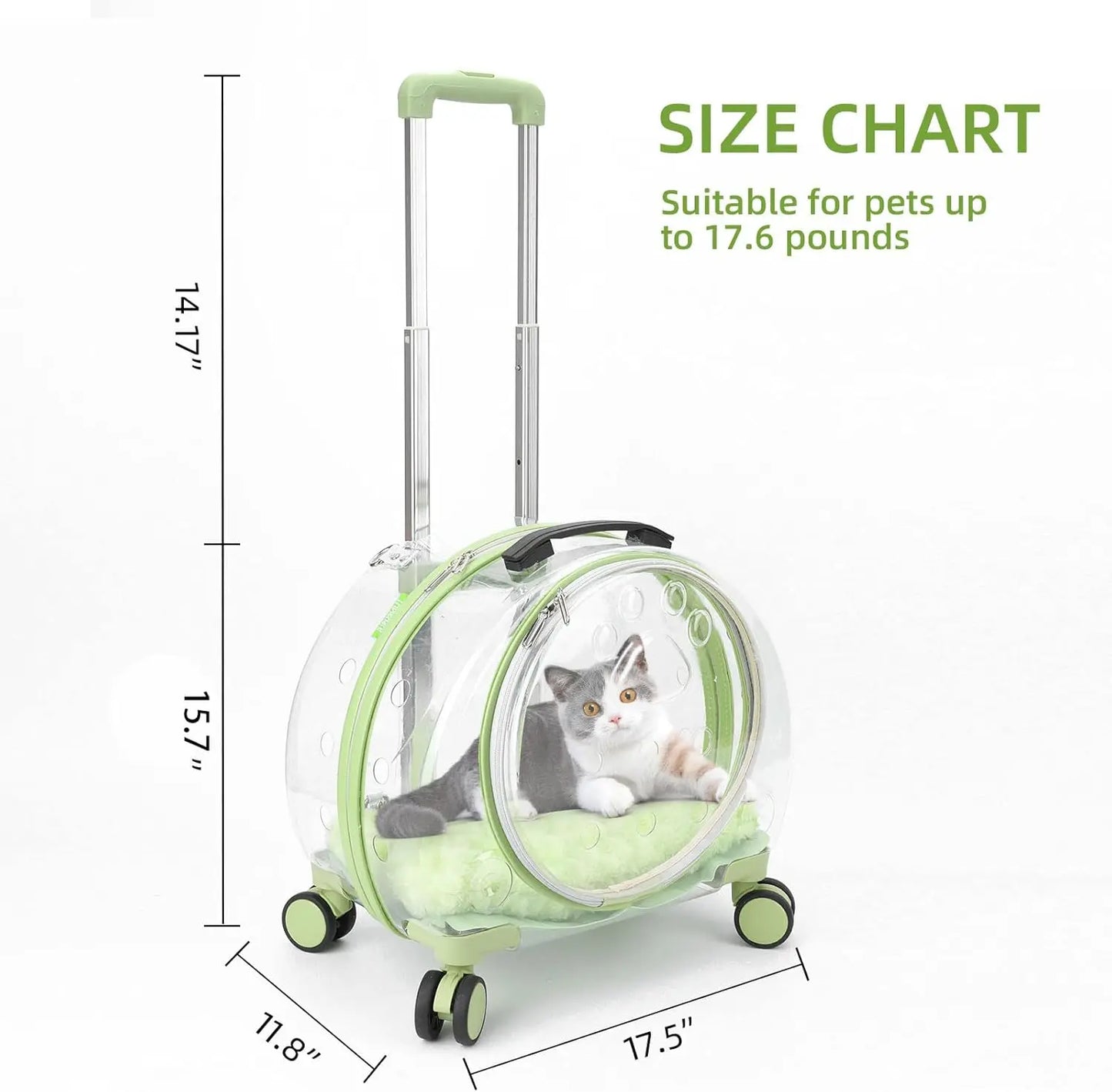 Transparent Rolling Cat & Dog Carrier – Breathable Hard Shell with Wheels & Strap