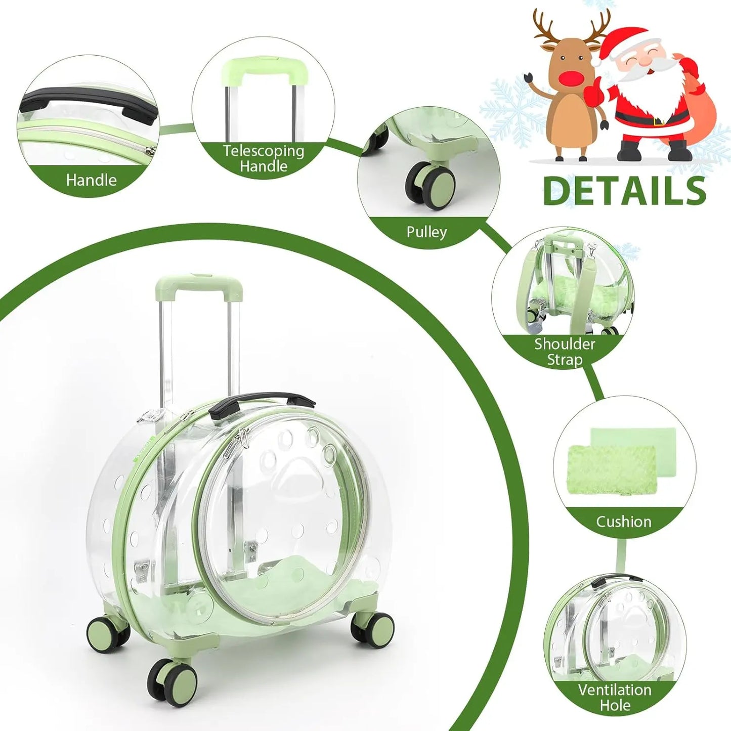 Transparent Rolling Cat & Dog Carrier – Breathable Hard Shell with Wheels & Strap