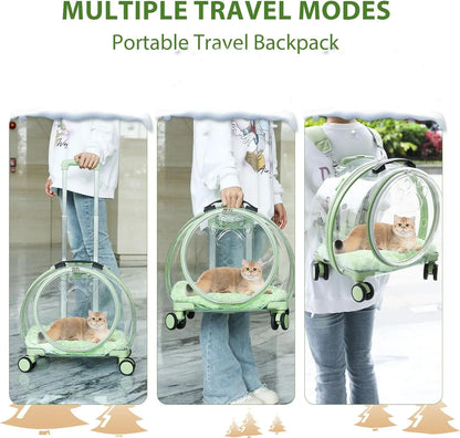 Transparent Rolling Cat & Dog Carrier – Breathable Hard Shell with Wheels & Strap