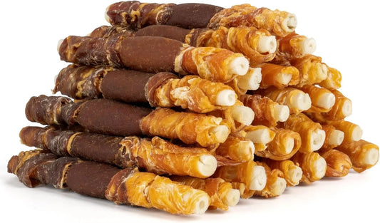 Triple Flavor Rawhide Dog Treats 5” Chicken, Duck & Chicken Liver Sticks 1.32 Pound (Pack Of 1)