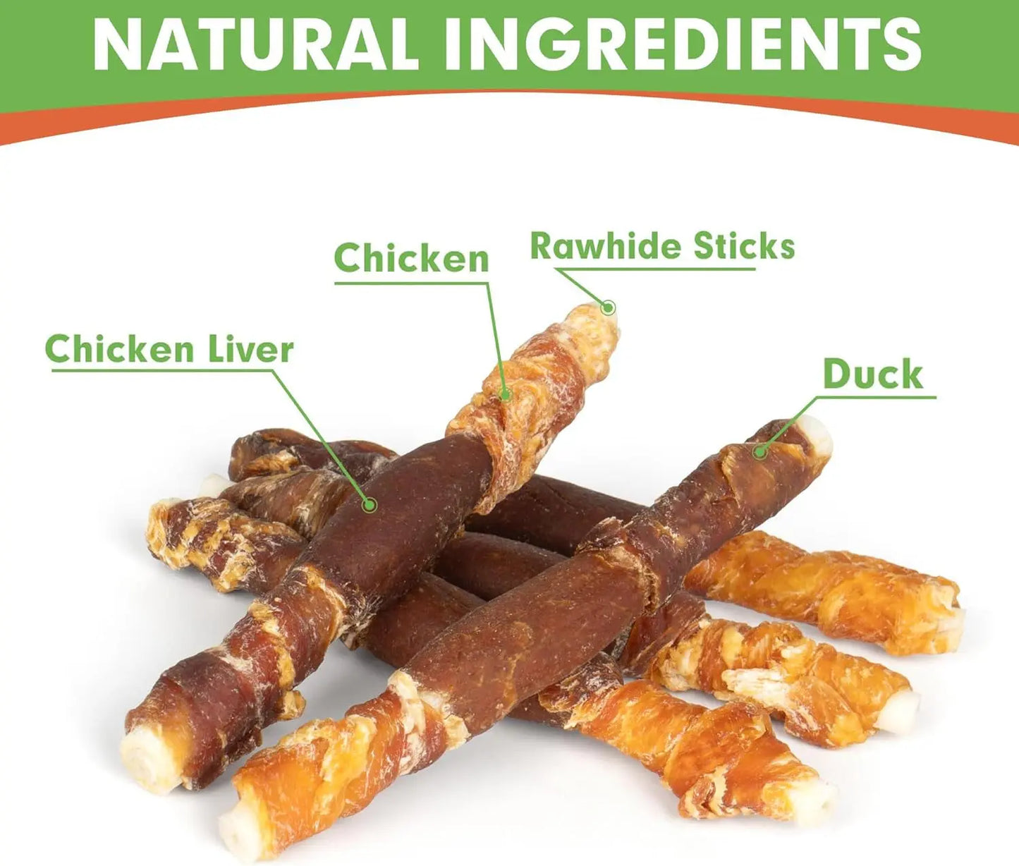 Triple Flavor Rawhide Dog Treats 5” Chicken, Duck & Chicken Liver Sticks