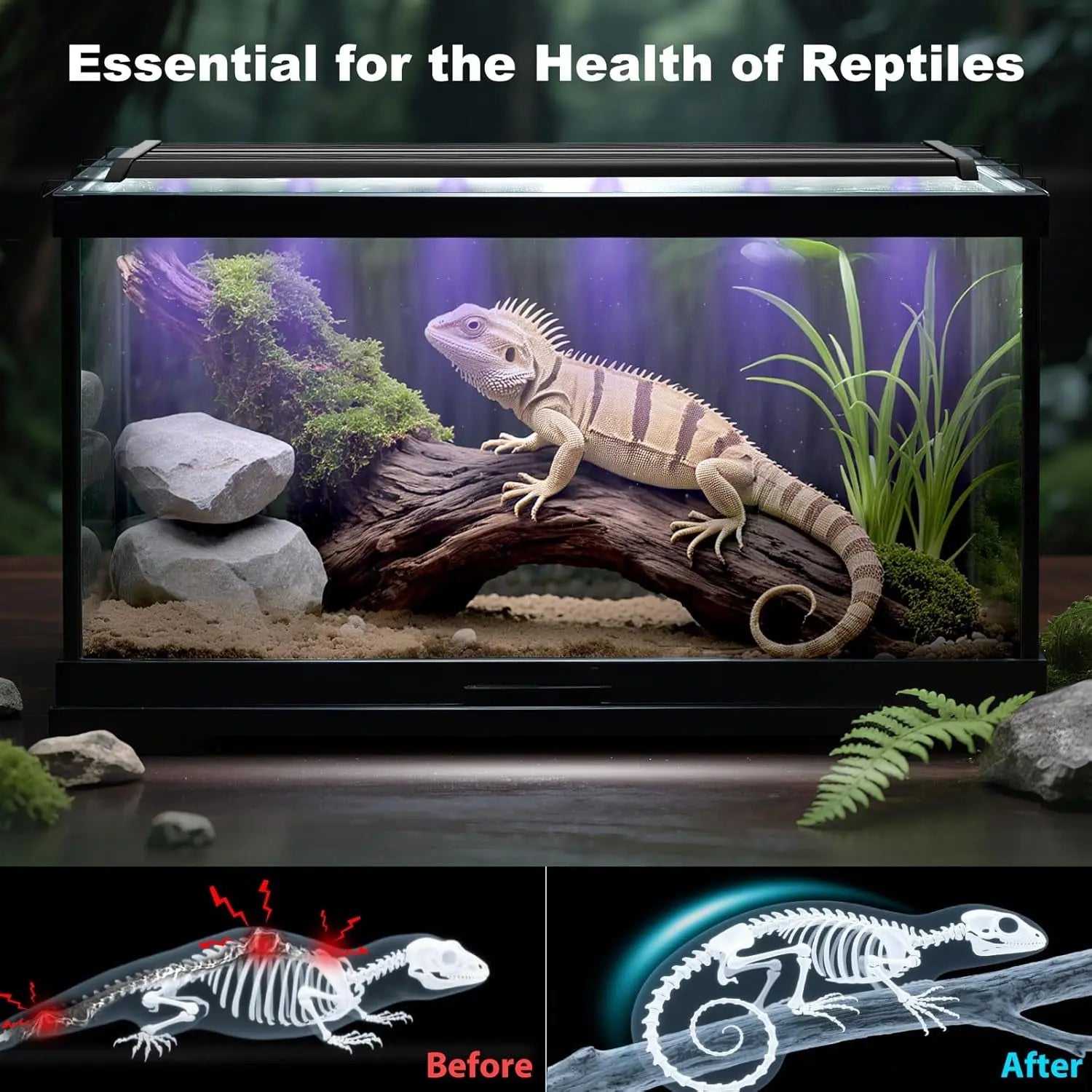 UVB Reptile Light 28.5” 18W LED UVA UVB Lamp with Auto Modes, Heat Dissipation & Timer for Terrariums