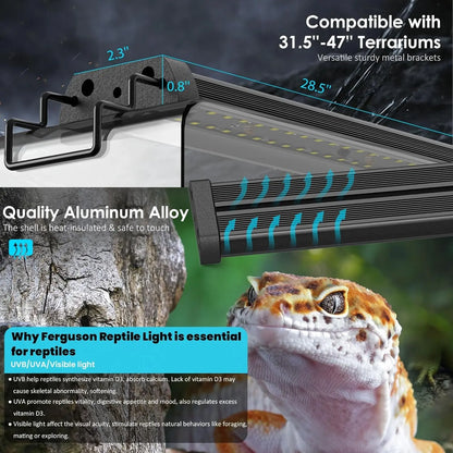 UVB Reptile Light 28.5” 18W LED UVA UVB Lamp with Auto Modes, Heat Dissipation & Timer for Terrariums