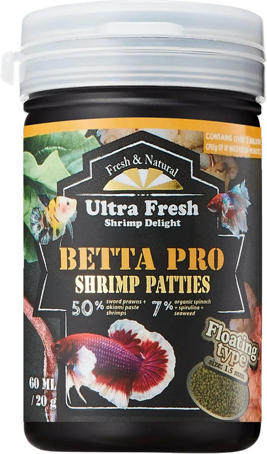 Ultra Fresh Betta Food Pro Shrimp Patties 50% Prawn Natural Protein 0.7 Ounce (Pack Of 1)