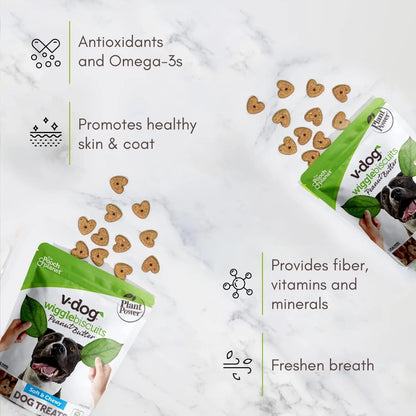 Vegan Dog Treats- Wiggle Biscuits Soft Chewy Training Treats Peanut Butter