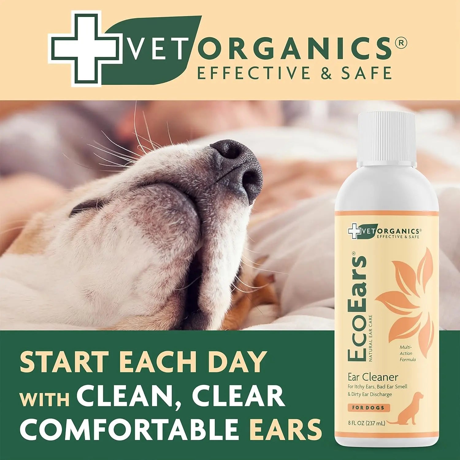 Vet Organics EcoEars Natural Dog Ear Cleaner 8oz, Multi-Action Formula 2-Pack