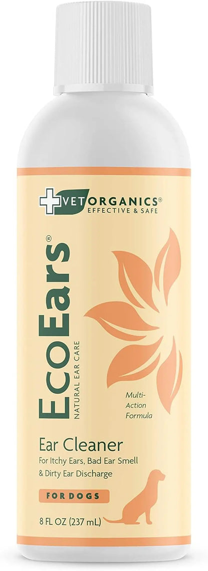 Vet Organics EcoEars Natural Dog Ear Cleaner 8oz, Multi-Action Formula 2-Pack 8 Oz (One bottle)