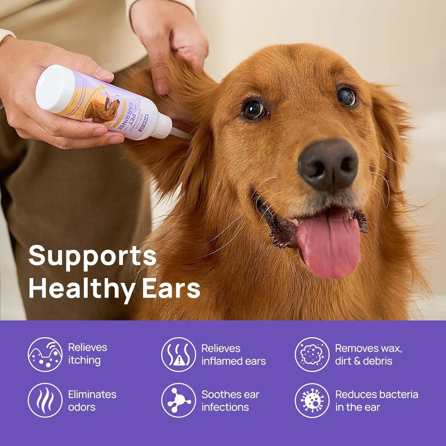 Vet-Recommended Dog & Cat Ear Cleaner – to Relieve Itchy, Inflamed Ears, Remove Wax & Debris