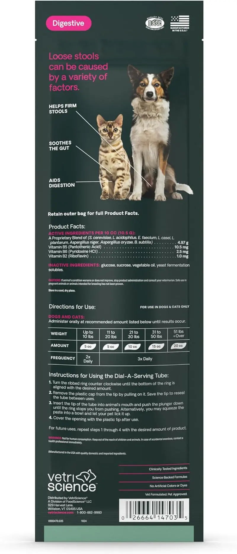 VetriScience Quick Action Diarrhea Aid Paste for Dogs & Cats, 35cc