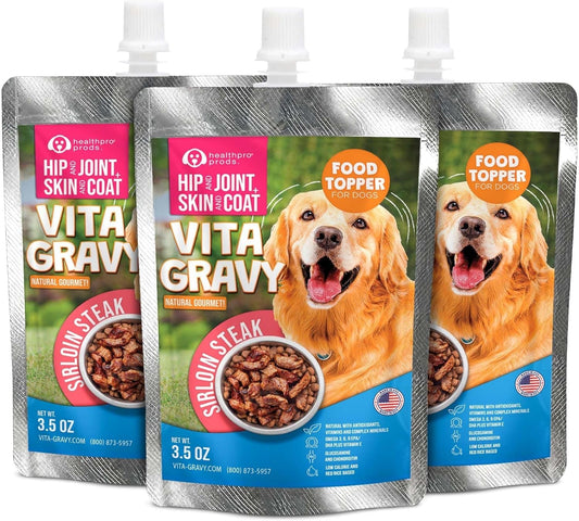 Dog Food Topper Gravy Steak Chicken Omega Joint Skin Support 3 Pack Real Sirloin Steak