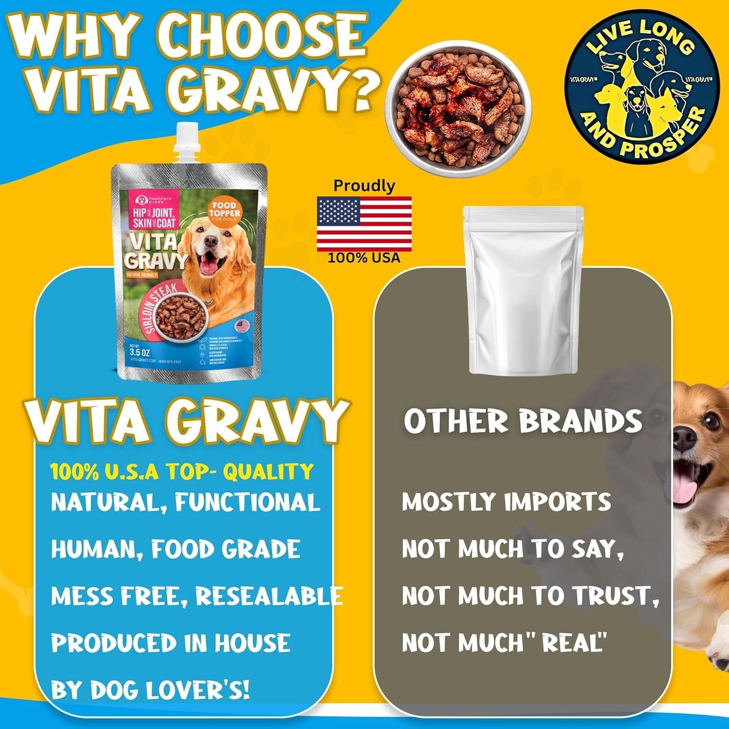 Dog Food Topper Gravy Steak Chicken Omega Joint Skin Support 3 Pack