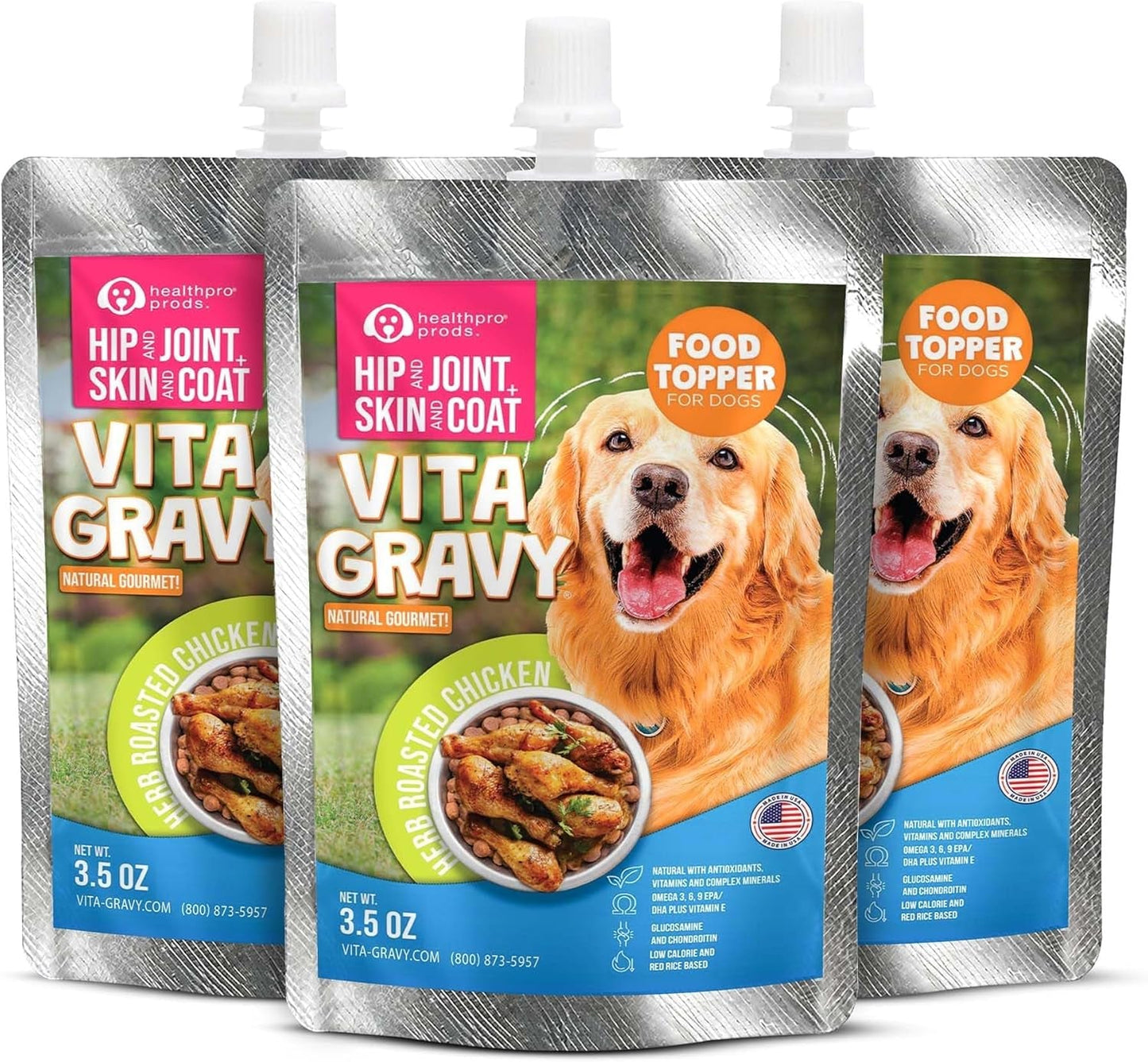 Dog Food Topper Gravy Steak Chicken Omega Joint Skin Support 3 Pack Roasted Herb Chicken