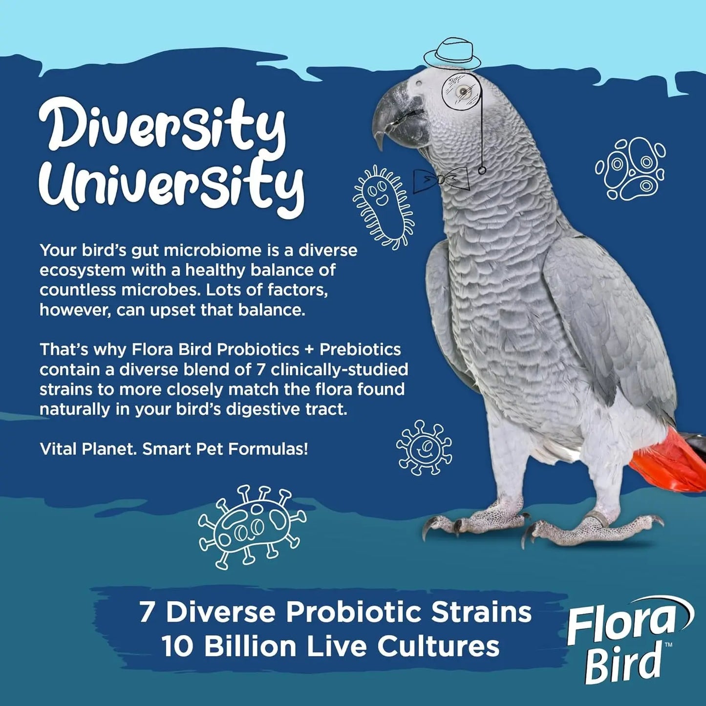 Vital Planet Flora Bird Probiotic Powder, 10 Billion CFU, 7 Strains