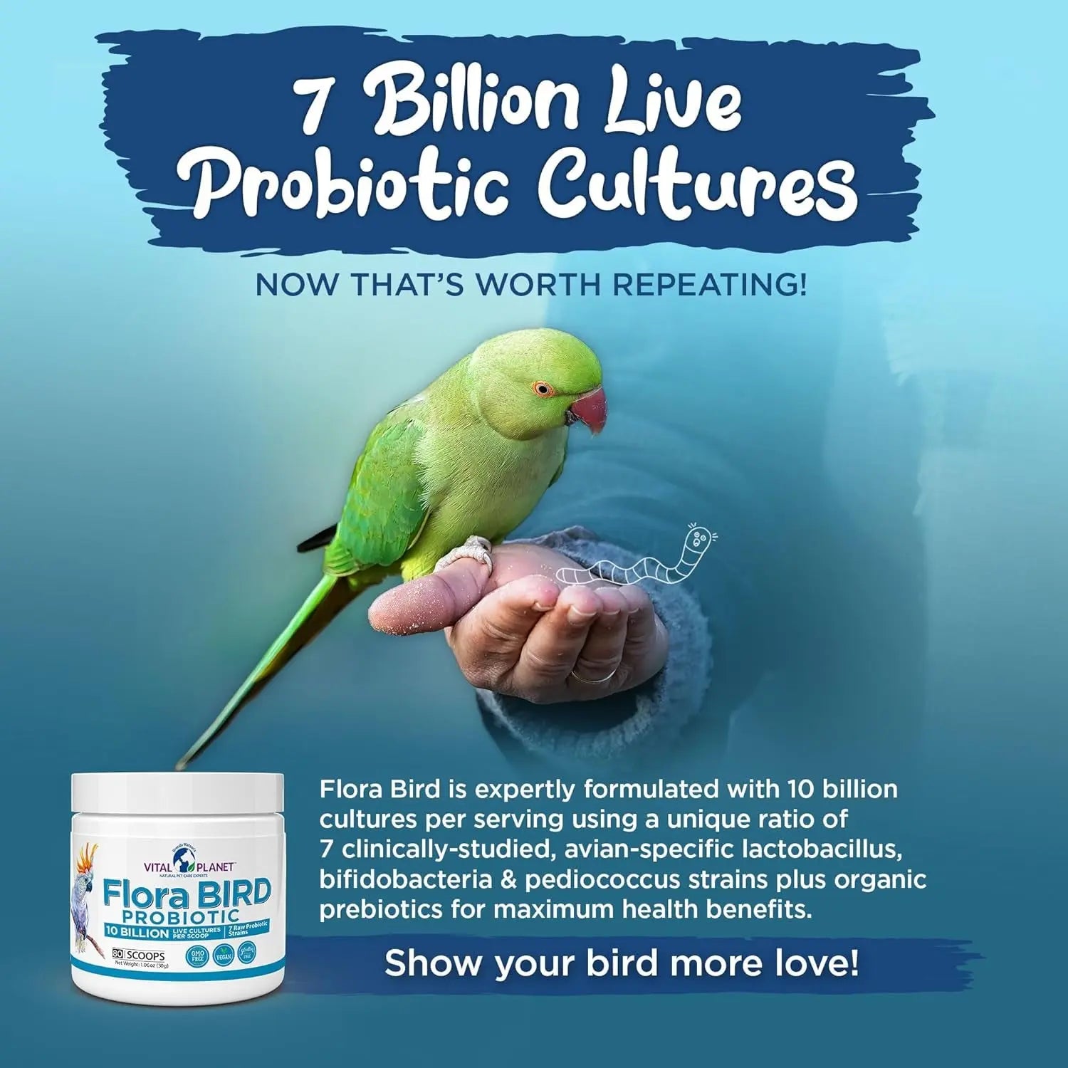 Vital Planet Flora Bird Probiotic Powder, 10 Billion CFU, 7 Strains