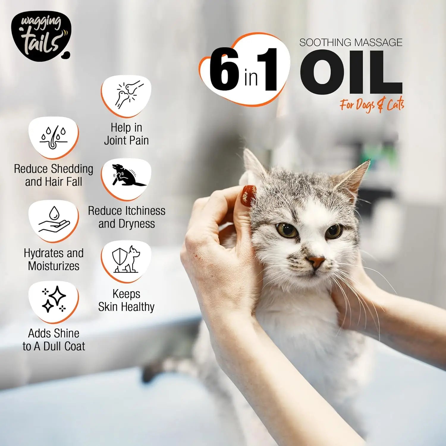 Wagging Tails 6-in-1 Soothing Oil for Dogs & Cats – Coconut Skin & Coat Care 6.76oz