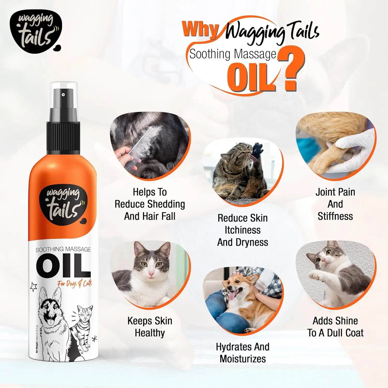 Wagging Tails 6-in-1 Soothing Oil for Dogs & Cats – Coconut Skin & Coat Care 6.76oz