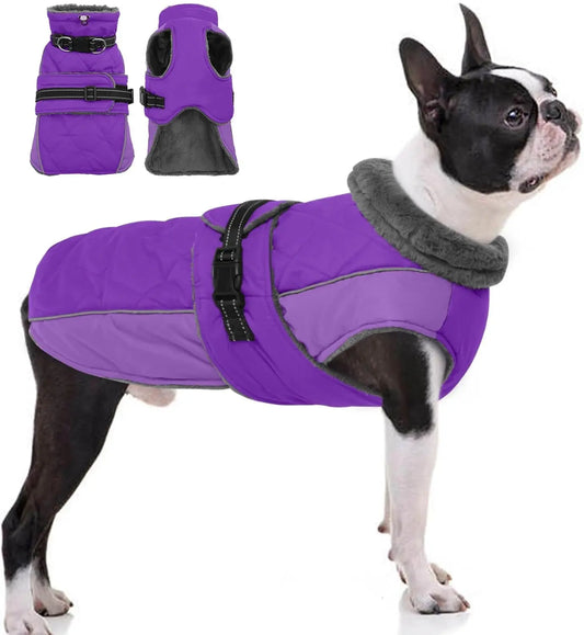Warm Waterproof Dog Jacket Reflective Turtleneck Adjustable Coat XS–3XL Purple