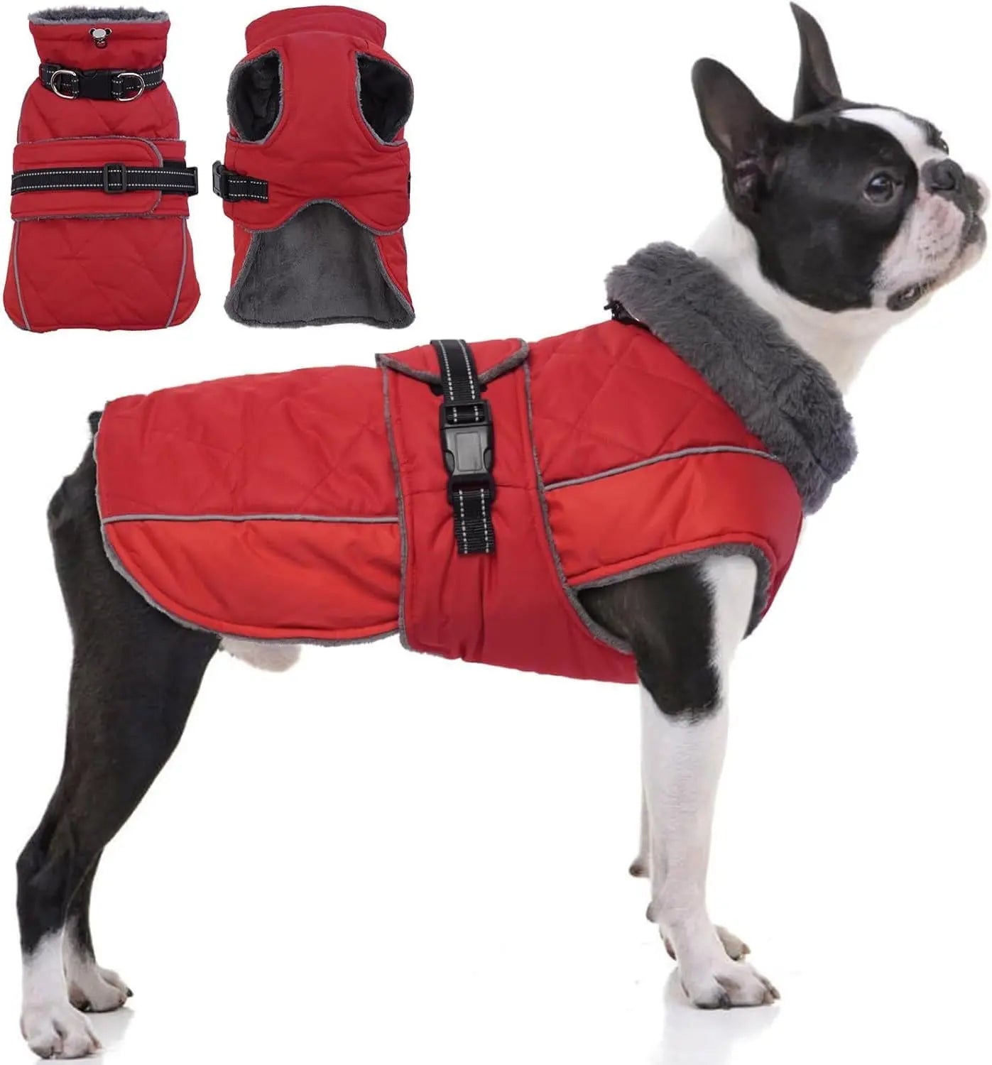 Warm Waterproof Dog Jacket Reflective Turtleneck Adjustable Coat XS–3XL Red