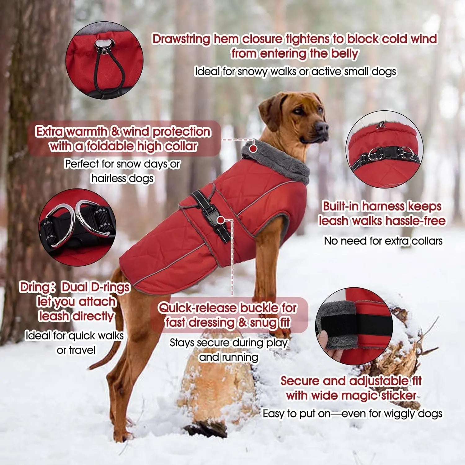 Warm Waterproof Dog Jacket Reflective Turtleneck Adjustable Coat XS–3XL