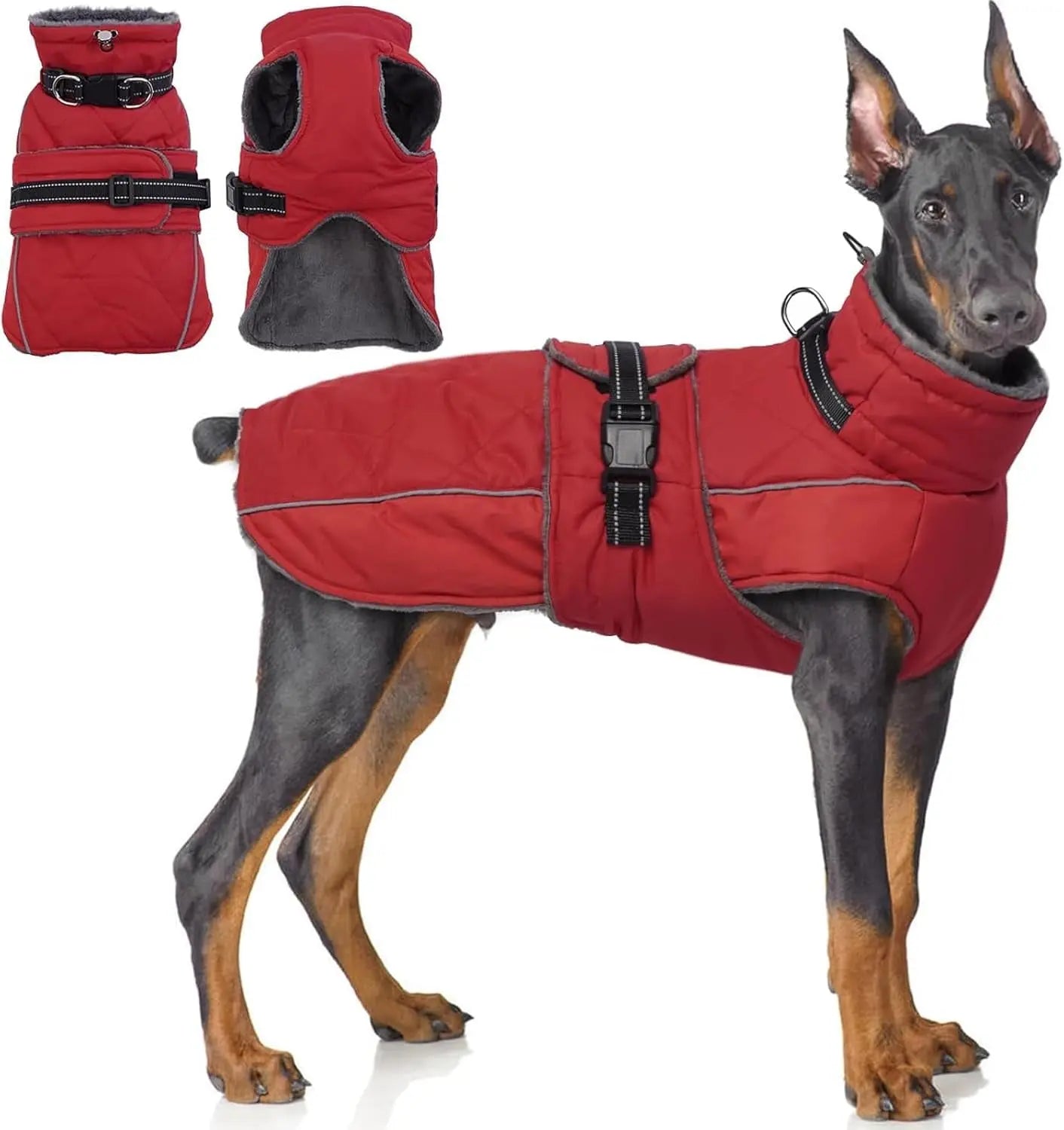 Warm Waterproof Dog Jacket Reflective Turtleneck Adjustable Coat XS–3XL Red