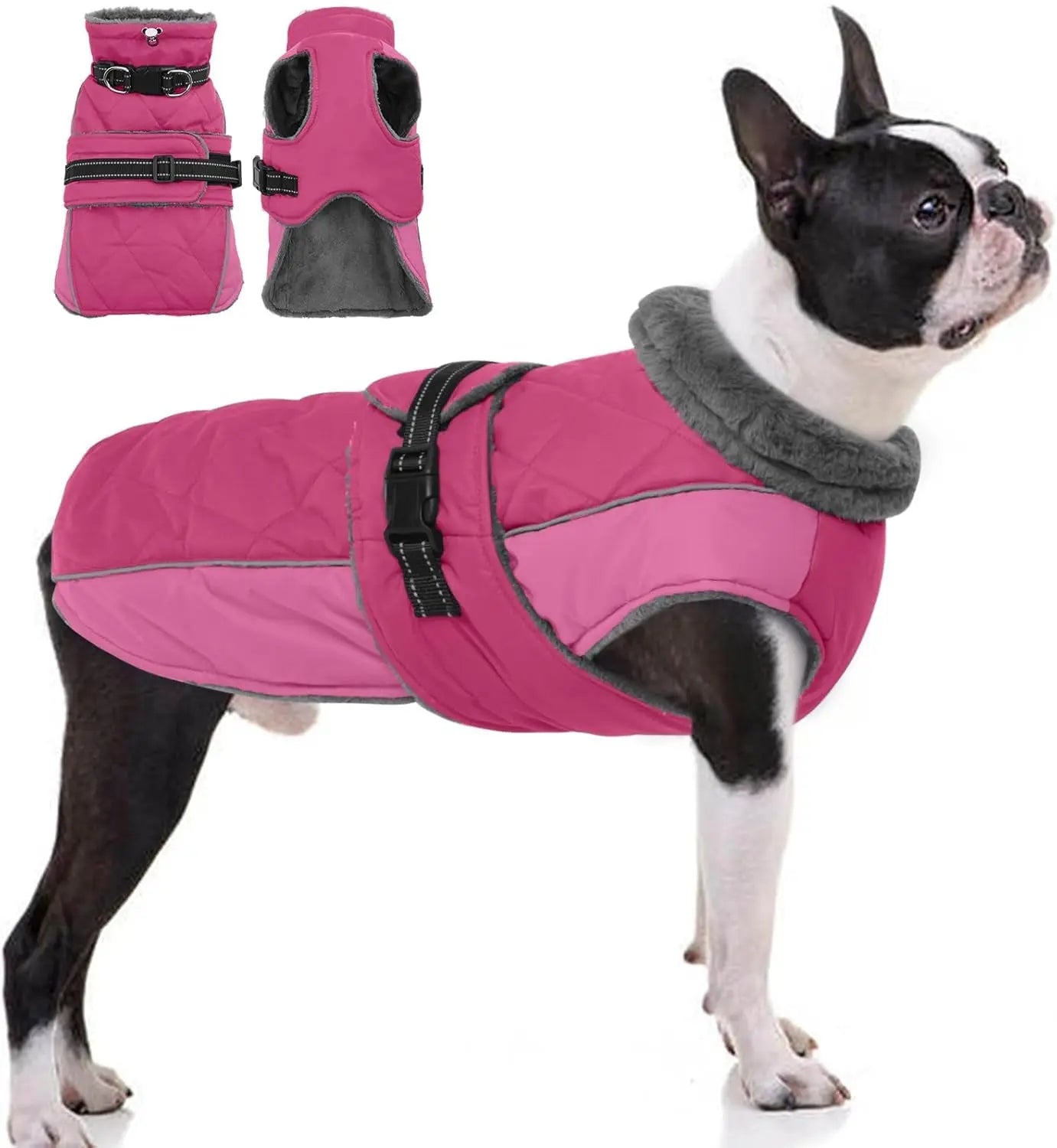 Warm Waterproof Dog Jacket Reflective Turtleneck Adjustable Coat XS–3XL Rose Red