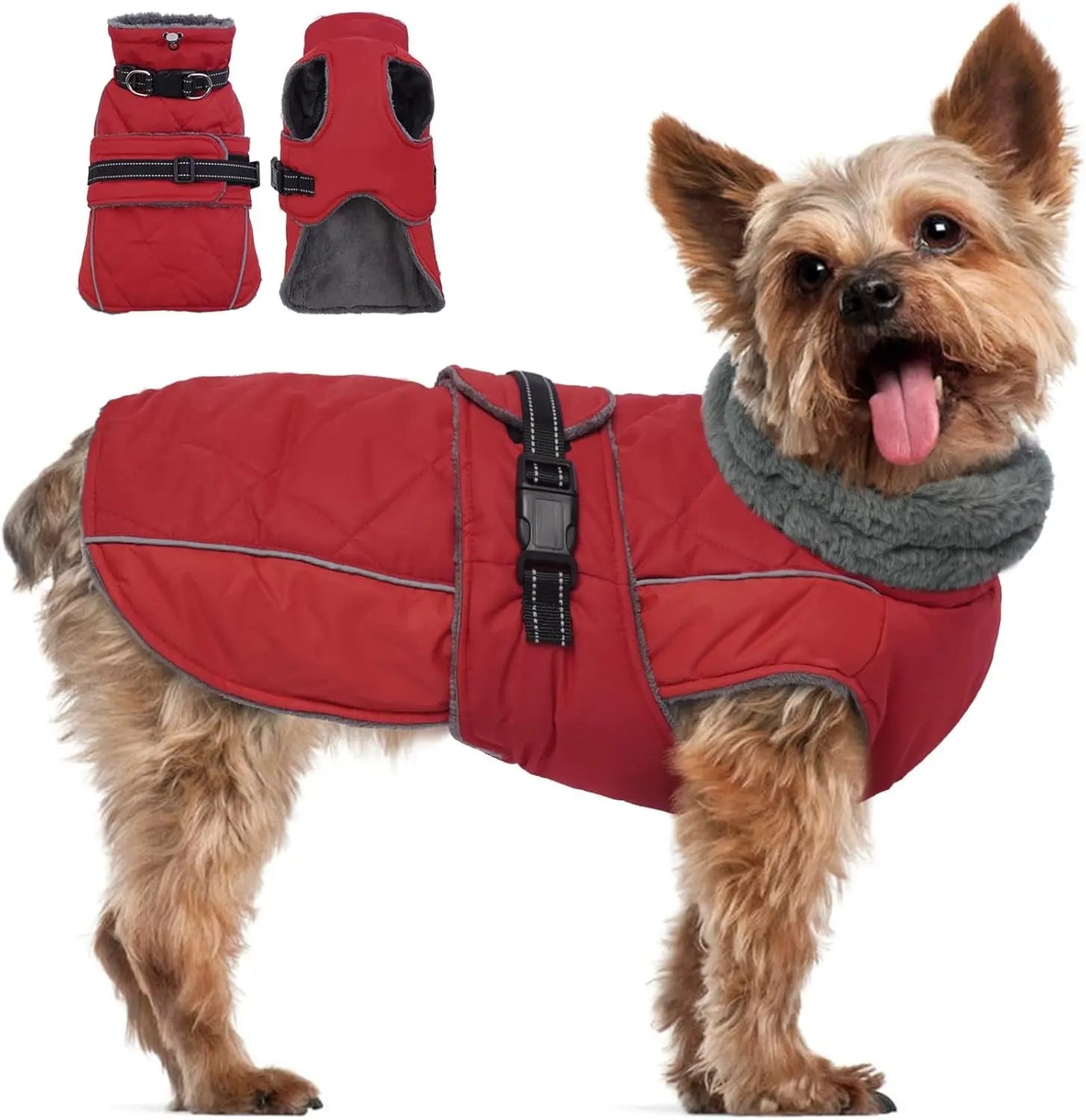 Warm Waterproof Dog Jacket Reflective Turtleneck Adjustable Coat XS–3XL Red Small