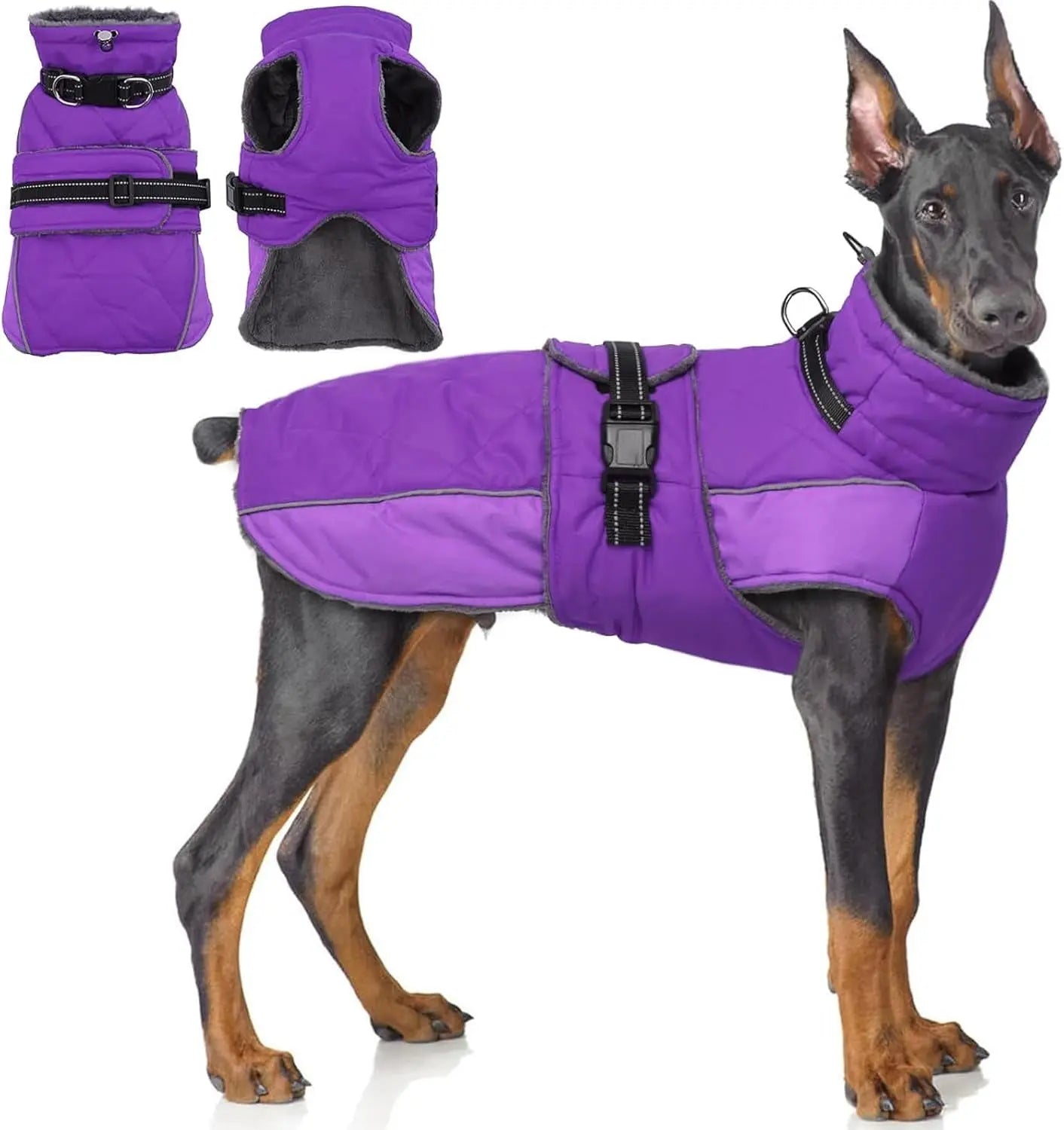 Warm Waterproof Dog Jacket Reflective Turtleneck Adjustable Coat XS–3XL Purple
