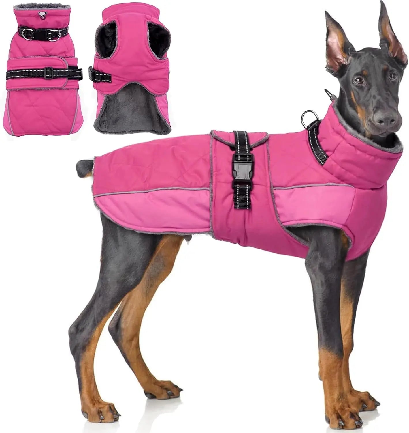 Warm Waterproof Dog Jacket Reflective Turtleneck Adjustable Coat XS–3XL Rose Red