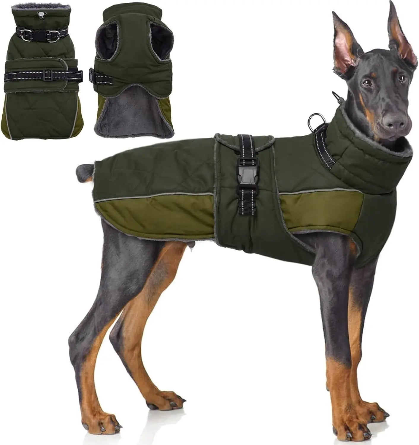 Warm Waterproof Dog Jacket Reflective Turtleneck Adjustable Coat XS–3XL Green