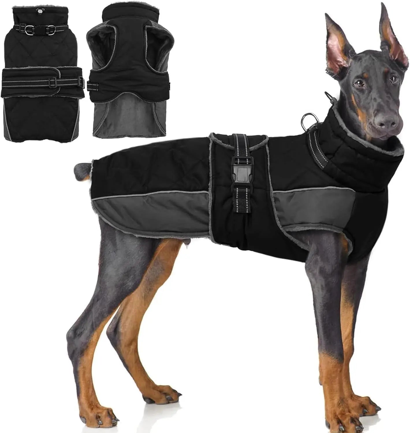 Warm Waterproof Dog Jacket Reflective Turtleneck Adjustable Coat XS–3XL Black