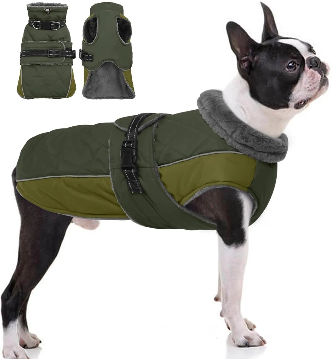 Warm Waterproof Dog Jacket Reflective Turtleneck Adjustable Coat XS–3XL Green