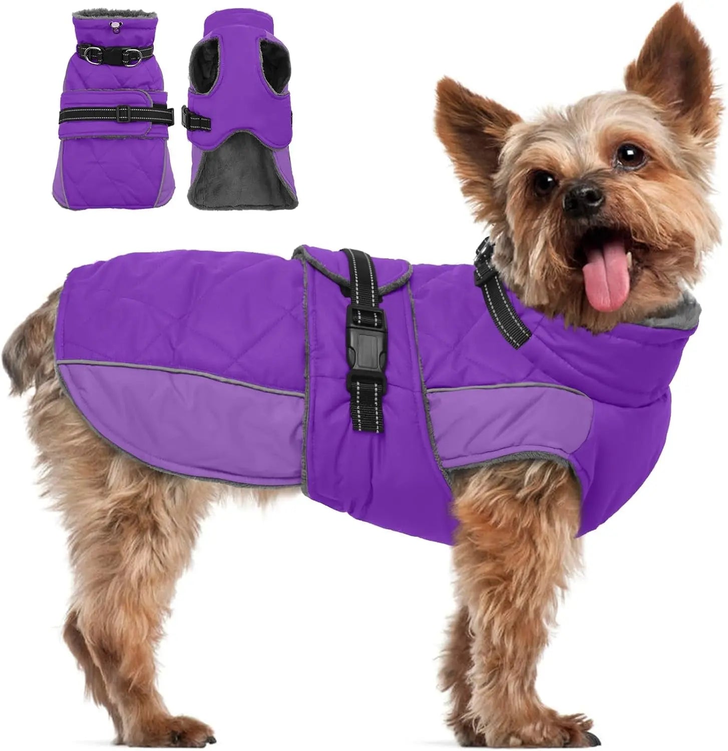 Warm Waterproof Dog Jacket Reflective Turtleneck Adjustable Coat XS–3XL Purple Small