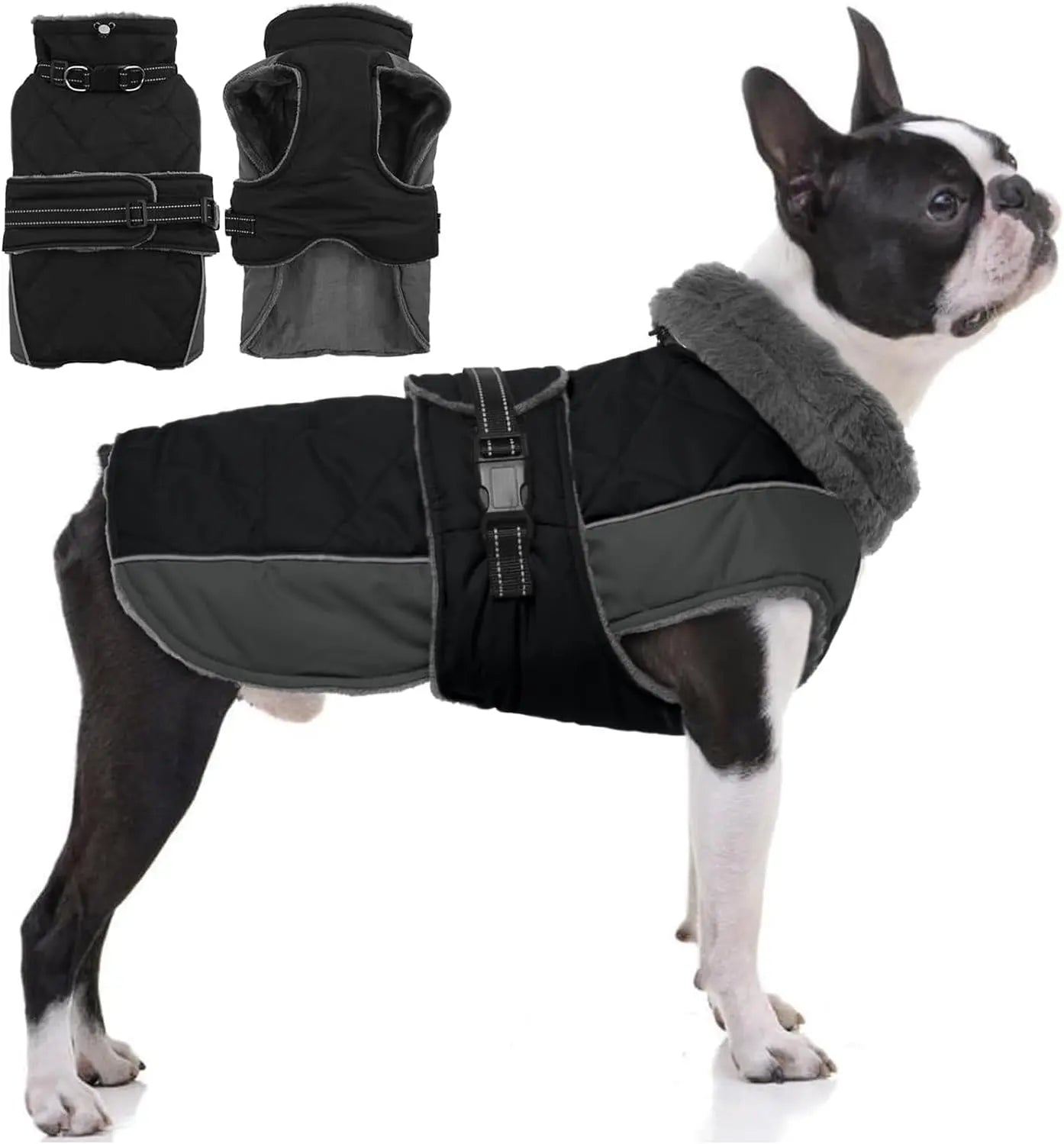 Warm Waterproof Dog Jacket Reflective Turtleneck Adjustable Coat XS–3XL Black