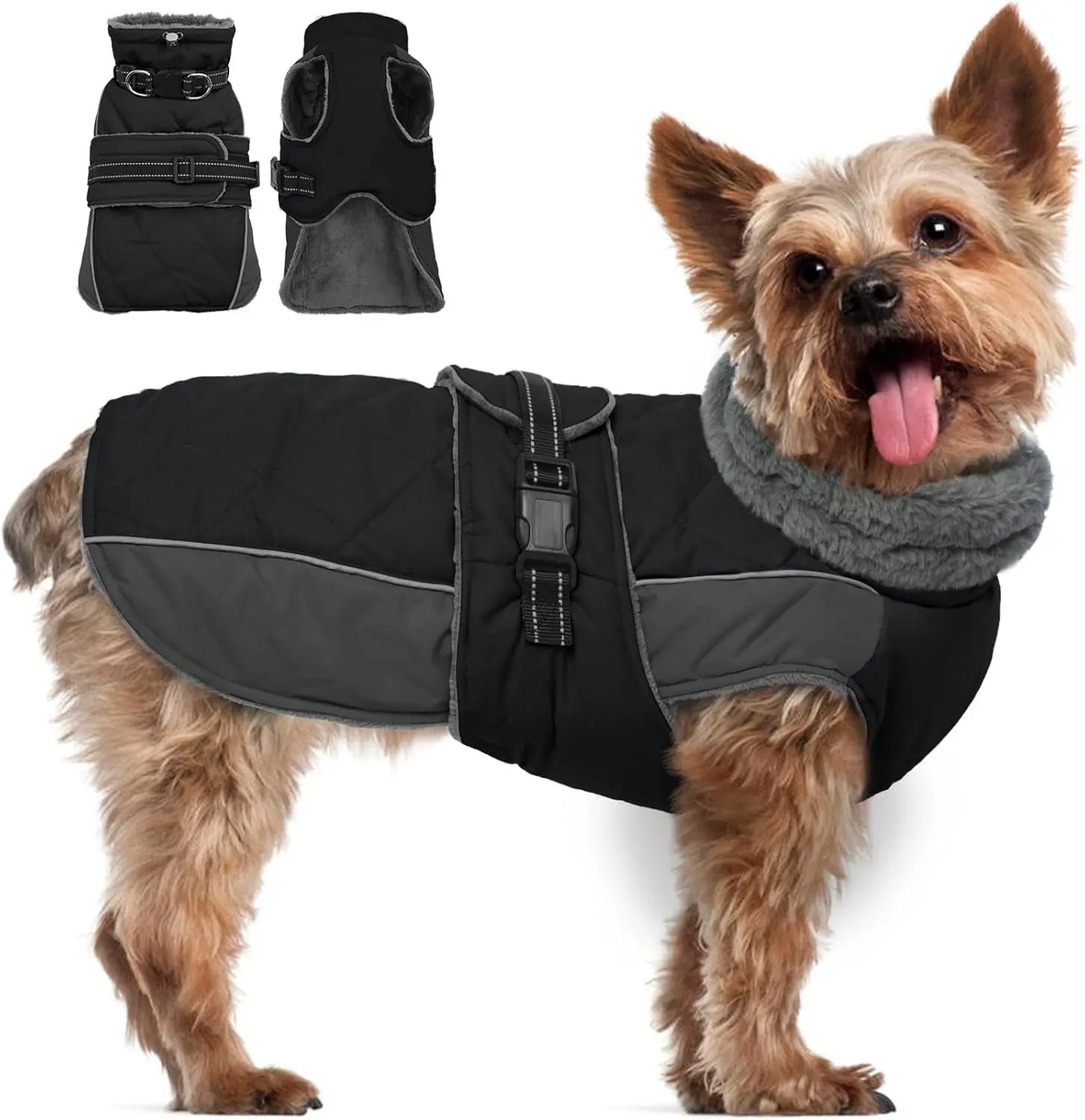 Warm Waterproof Dog Jacket Reflective Turtleneck Adjustable Coat XS–3XL Black Small