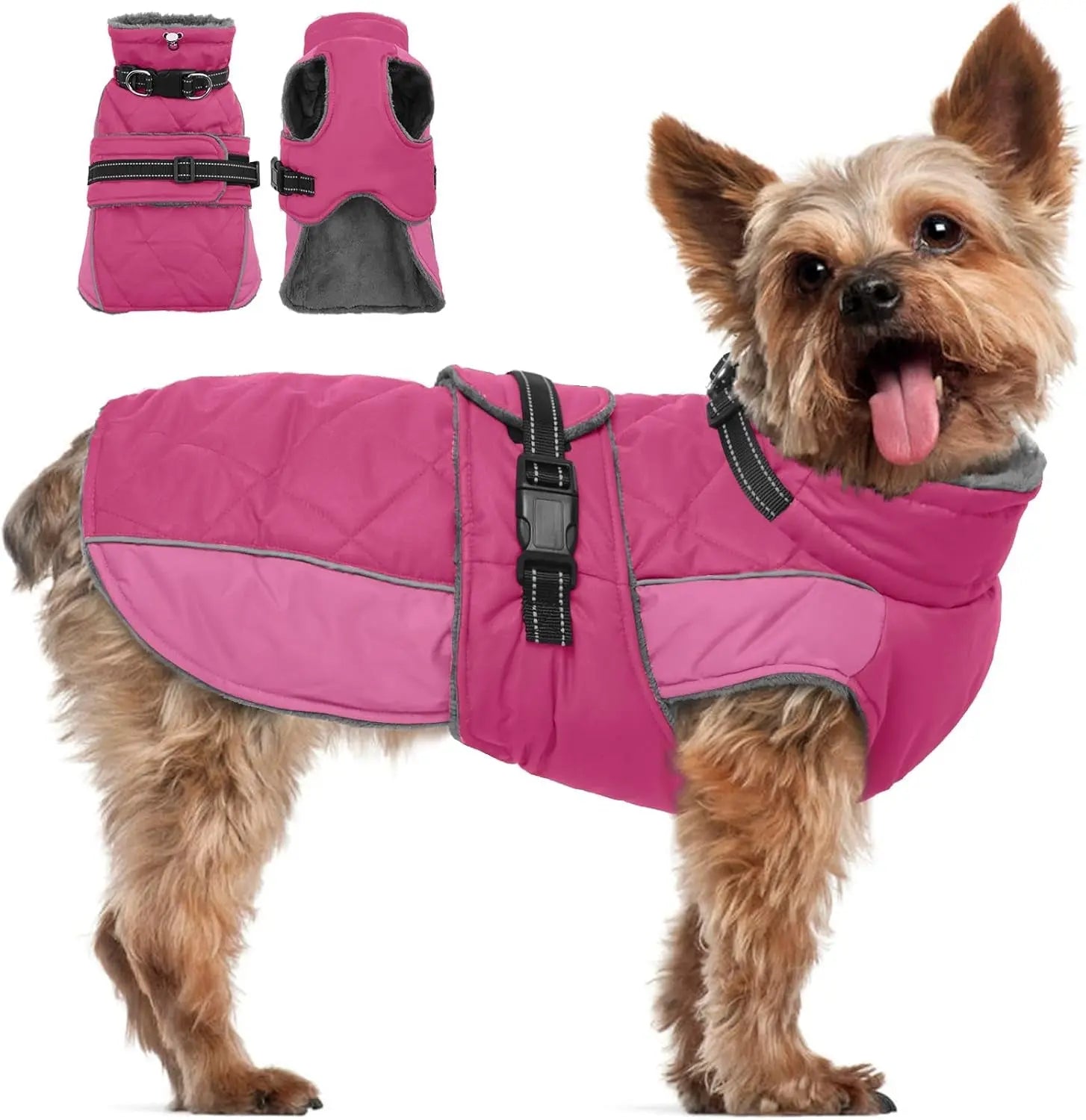 Warm Waterproof Dog Jacket Reflective Turtleneck Adjustable Coat XS–3XL Rose Red Small