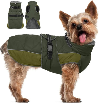 Warm Waterproof Dog Jacket Reflective Turtleneck Adjustable Coat XS–3XL Green Small