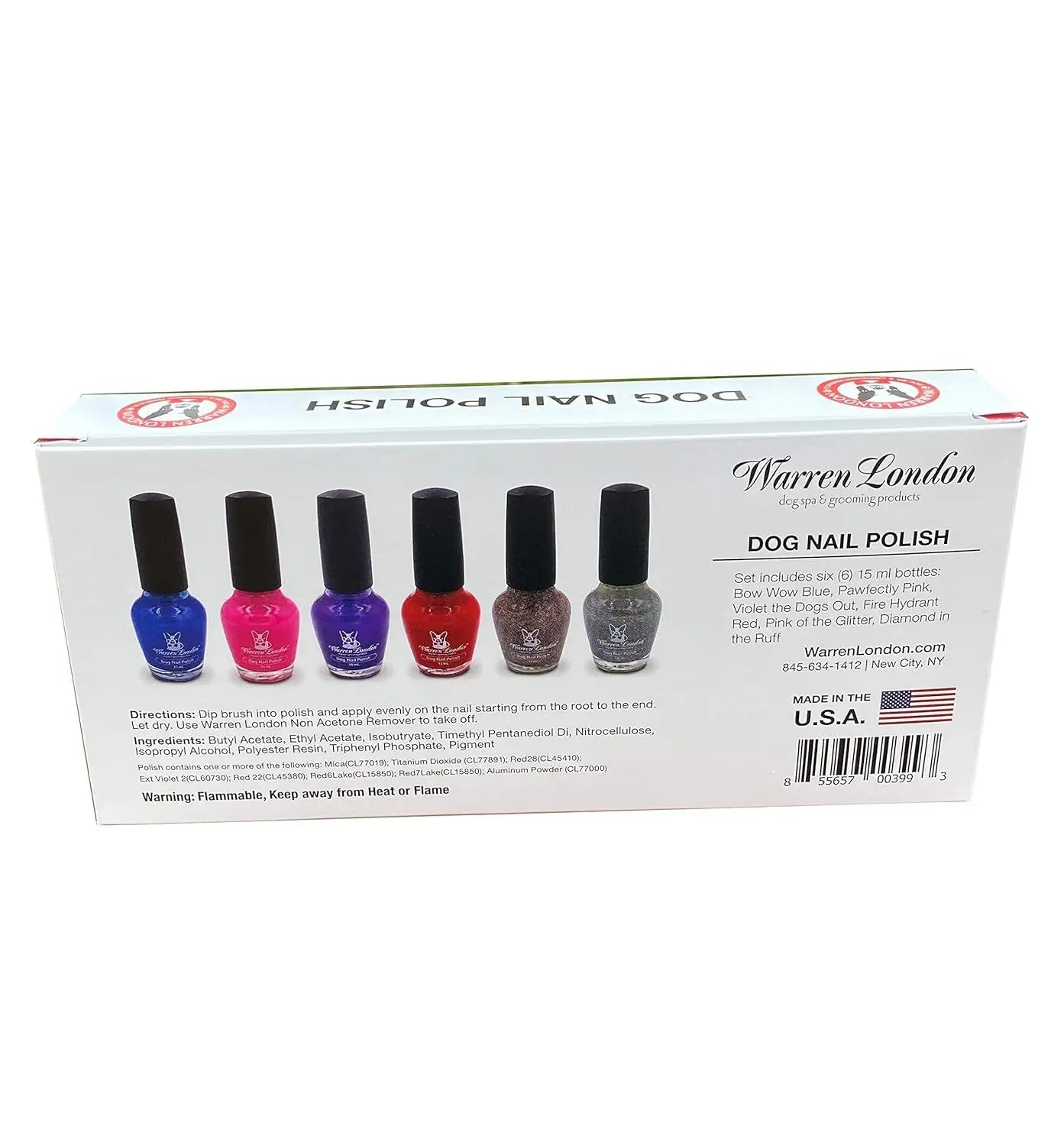 Warren London Dog Nail Polish 6 Pack Bright Colors Long Lasting Coverage