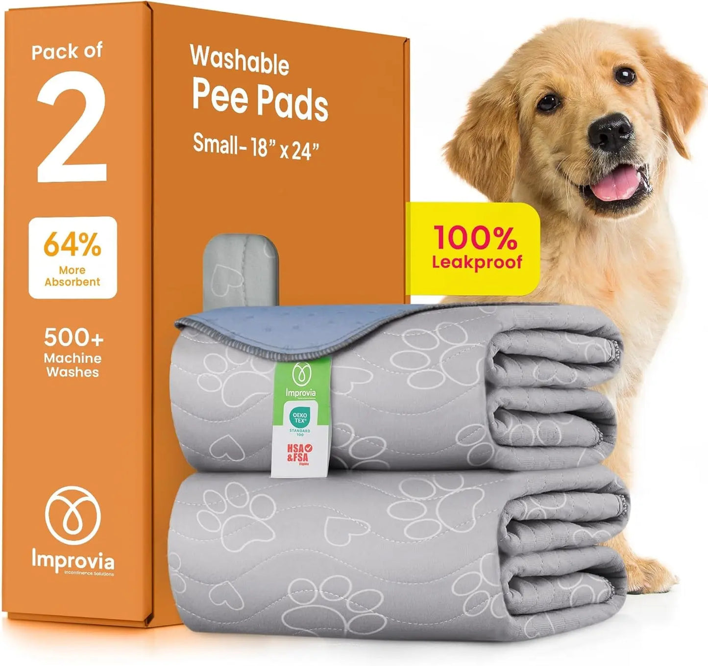 Washable Dog Pee Pads – Reusable Puppy Training Pads with Quick-Dry, Waterproof Protection Small - 18"X24"