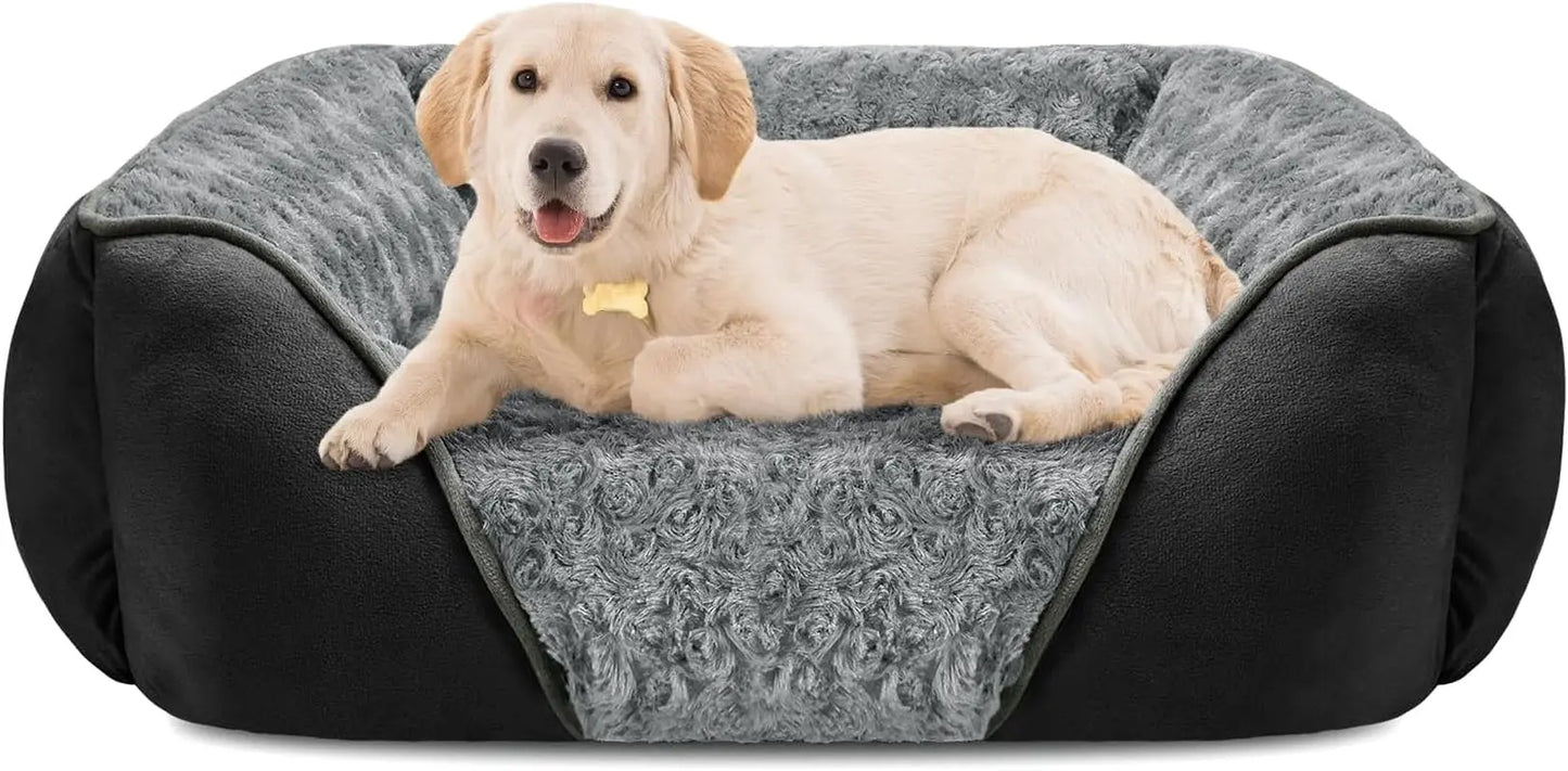 Washable Orthopedic Dog Bed – Soft Calming Pet Sofa for Small to Large Dogs Black L(30"X 24"X 9")