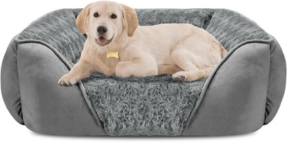 Washable Orthopedic Dog Bed – Soft Calming Pet Sofa for Small to Large Dogs Light Grey L(30"X 24"X 9")