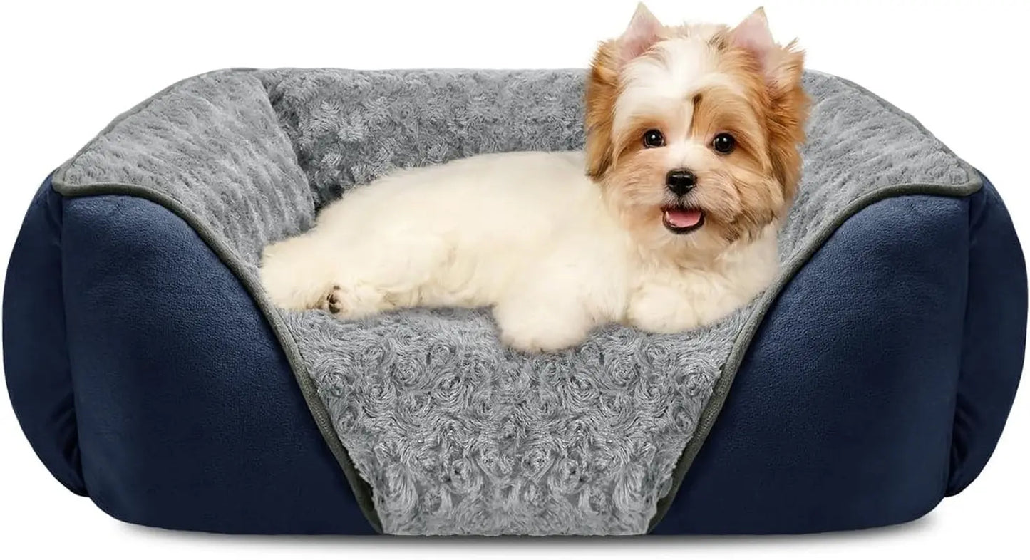 Washable Orthopedic Dog Bed – Soft Calming Pet Sofa for Small to Large Dogs Navy S(20"X 19"X 6")