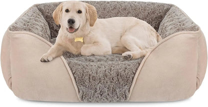 Washable Orthopedic Dog Bed – Soft Calming Pet Sofa for Small to Large Dogs Beige L(30"X 24"X 9")