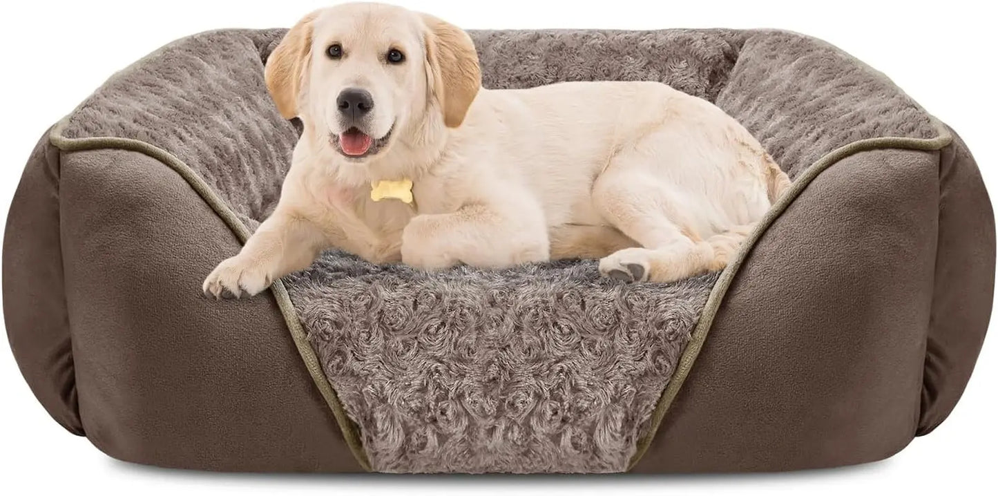 Washable Orthopedic Dog Bed – Soft Calming Pet Sofa for Small to Large Dogs Dark Brown L(30"X 24"X 9")